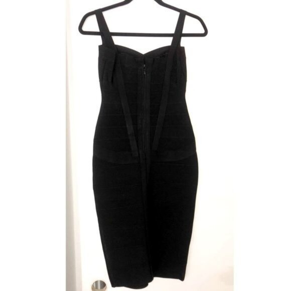 TOXIC ENVY BOUTIQUE-- WOMENS BLACK THICK STRETCHY MIDI BANDAGE DRESS SIZE LARGE - Picture 5 of 7